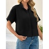 image:imageCicy Bell Womens Cropped Blouse Short Sleeve Button Down Shirt Dressy TopsBlack
