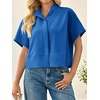 image:imageCicy Bell Womens Cropped Blouse Short Sleeve Button Down Shirt Dressy TopsBlue