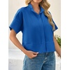image:imageCicy Bell Womens Cropped Blouse Short Sleeve Button Down Shirt Dressy TopsBlue