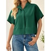 image:imageCicy Bell Womens Cropped Blouse Short Sleeve Button Down Shirt Dressy TopsDark Green