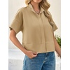 image:imageCicy Bell Womens Cropped Blouse Short Sleeve Button Down Shirt Dressy TopsKhaki