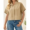 image:imageCicy Bell Womens Cropped Blouse Short Sleeve Button Down Shirt Dressy TopsKhaki