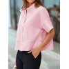 image:imageCicy Bell Womens Cropped Blouse Short Sleeve Button Down Shirt Dressy TopsLight Pink