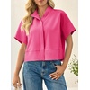 image:imageCicy Bell Womens Cropped Blouse Short Sleeve Button Down Shirt Dressy TopsRose Red