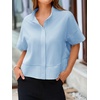 image:imageCicy Bell Womens Cropped Blouse Short Sleeve Button Down Shirt Dressy TopsSky Blue