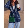 image:imageCicy Bell Womens Fringe Cardigan Printed Long Sleeve V Neck Belt SweatersDark Blue