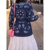 image:imageCicy Bell Womens Fringe Cardigan Printed Long Sleeve V Neck Belt SweatersDark Blue