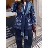 image:imageCicy Bell Womens Fringe Cardigan Printed Long Sleeve V Neck Belt SweatersDark Blue