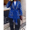 image:imageCicy Bell Womens Fringe Cardigan Printed Long Sleeve V Neck Belt SweatersRoyal Blue