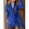image:imageCicy Bell Womens Fringe Cardigan Printed Long Sleeve V Neck Belt SweatersRoyal Blue