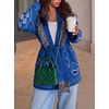 image:imageCicy Bell Womens Fringe Cardigan Printed Long Sleeve V Neck Belt SweatersRoyal Blue