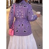 image:imageCicy Bell Womens Fringe Cardigan Printed Long Sleeve V Neck Belt SweatersViolet