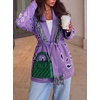 image:imageCicy Bell Womens Fringe Cardigan Printed Long Sleeve V Neck Belt SweatersViolet