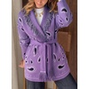image:imageCicy Bell Womens Fringe Cardigan Printed Long Sleeve V Neck Belt SweatersViolet