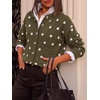 image:imageCicy Bell Womens Polka Dot Cardigan Long Sleeve Mock Neck Fall Knit SweaterArmy Green