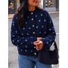 image:imageCicy Bell Womens Polka Dot Cardigan Long Sleeve Mock Neck Fall Knit SweaterNavy
