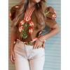image:imageCicy Bell Womens Puff Sleeve Floral Top Casual Dressy Boutique Print BlouseBrown