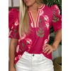 image:imageCicy Bell Womens Puff Sleeve Floral Top Casual Dressy Boutique Print BlouseBurgundy
