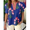image:imageCicy Bell Womens Puff Sleeve Floral Top Casual Dressy Boutique Print BlouseNavy