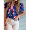 image:imageCicy Bell Womens Puff Sleeve Floral Top Casual Dressy Boutique Print BlouseNavy