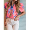 image:imageCicy Bell Womens Puff Sleeve Floral Top Casual Dressy Boutique Print BlousePink