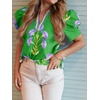 image:imageCicy Bell Womens Puff Sleeve Floral Top Casual Dressy Boutique Print BlouseTender Green