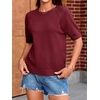 image:imageCicy Bell Womens Short Sleeve Sweaters Crewneck Knit Tops Pullovers ShirtsBurgundy