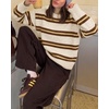 image:imageCicy Bell Womens Striped Pullover Sweater Color Block Casual Loose Knit TopApricot