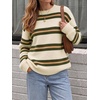 image:imageCicy Bell Womens Striped Pullover Sweater Color Block Casual Loose Knit TopBeige