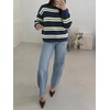 image:imageCicy Bell Womens Striped Pullover Sweater Color Block Casual Loose Knit TopDark Blue