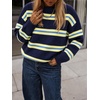 image:imageCicy Bell Womens Striped Pullover Sweater Color Block Casual Loose Knit TopDark Blue