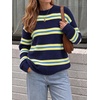 image:imageCicy Bell Womens Striped Pullover Sweater Color Block Casual Loose Knit TopDark Blue