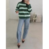 image:imageCicy Bell Womens Striped Pullover Sweater Color Block Casual Loose Knit TopDeep Green
