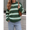 image:imageCicy Bell Womens Striped Pullover Sweater Color Block Casual Loose Knit TopDeep Green