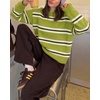 image:imageCicy Bell Womens Striped Pullover Sweater Color Block Casual Loose Knit TopFruit Green