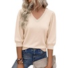 image:imageCicy Bell Womens 34 Puff Sleeve Sweaters Casual V Neck Knit Pullover TopsBeige