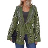image:imageCicy Bell Womens Fringe Cardigan Printed Long Sleeve V Neck Belt SweatersArmy Green