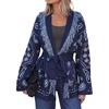 image:imageCicy Bell Womens Fringe Cardigan Printed Long Sleeve V Neck Belt SweatersDark Blue