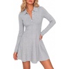 image:imageCicy Bell Womens Long Sleeve Sweater Dress Henley Fall ALine Mini DressesGrey