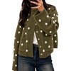 image:imageCicy Bell Womens Polka Dot Cardigan Long Sleeve Mock Neck Fall Knit SweaterArmy Green