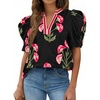 image:imageCicy Bell Womens Puff Sleeve Floral Top Casual Dressy Boutique Print BlouseBlack