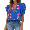 image:imageCicy Bell Womens Puff Sleeve Floral Top Casual Dressy Boutique Print BlouseBlue