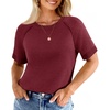 image:imageCicy Bell Womens Short Sleeve Sweaters Crewneck Knit Tops Pullovers ShirtsBurgundy