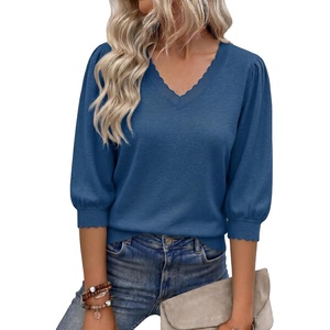 image:imageCicy Bell Womens 34 Puff Sleeve Sweaters Casual V Neck Knit Pullover TopsNavy