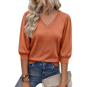 image:imageCicy Bell Womens 34 Puff Sleeve Sweaters Casual V Neck Knit Pullover TopsOrange