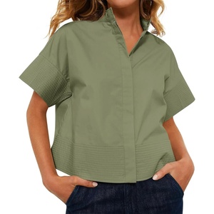 image:imageCicy Bell Womens Cropped Blouse Short Sleeve Button Down Shirt Dressy TopsArmy Green