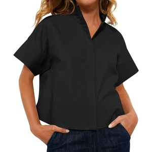 image:imageCicy Bell Womens Cropped Blouse Short Sleeve Button Down Shirt Dressy TopsBlack