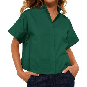 image:imageCicy Bell Womens Cropped Blouse Short Sleeve Button Down Shirt Dressy TopsDark Green