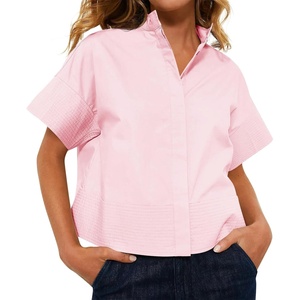 image:imageCicy Bell Womens Cropped Blouse Short Sleeve Button Down Shirt Dressy TopsLight Pink