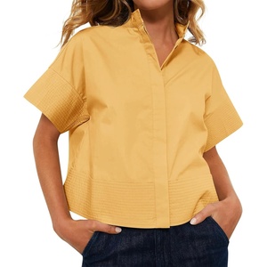 image:imageCicy Bell Womens Cropped Blouse Short Sleeve Button Down Shirt Dressy TopsLight Yellow